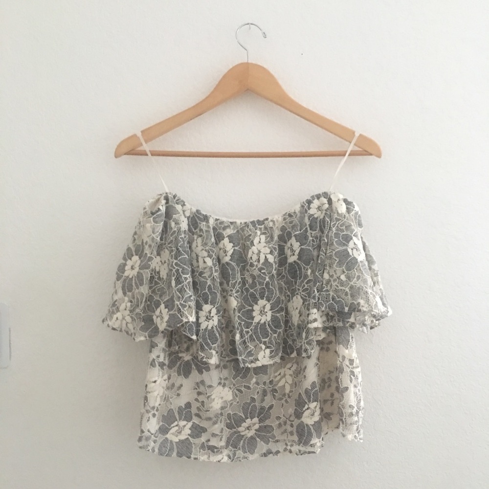 Rachel Roy Lace Off-Shoulder Lace Crop Top